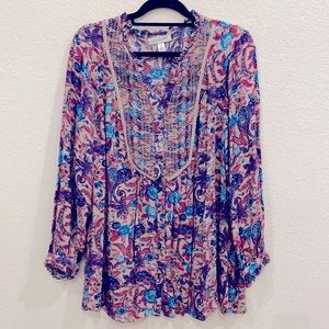 VINTAGE AMERICA 2X Taupe/Multi Print Top